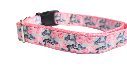 Butterflies and Roses Nylon Dog Collar