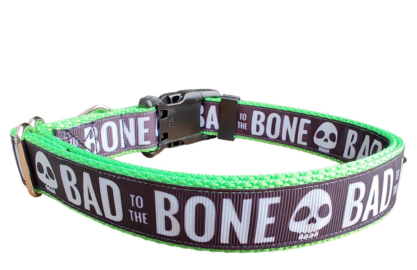 Bad To The Bone Neon Green Nylon Dog Collar MD, LG, XL, Leash