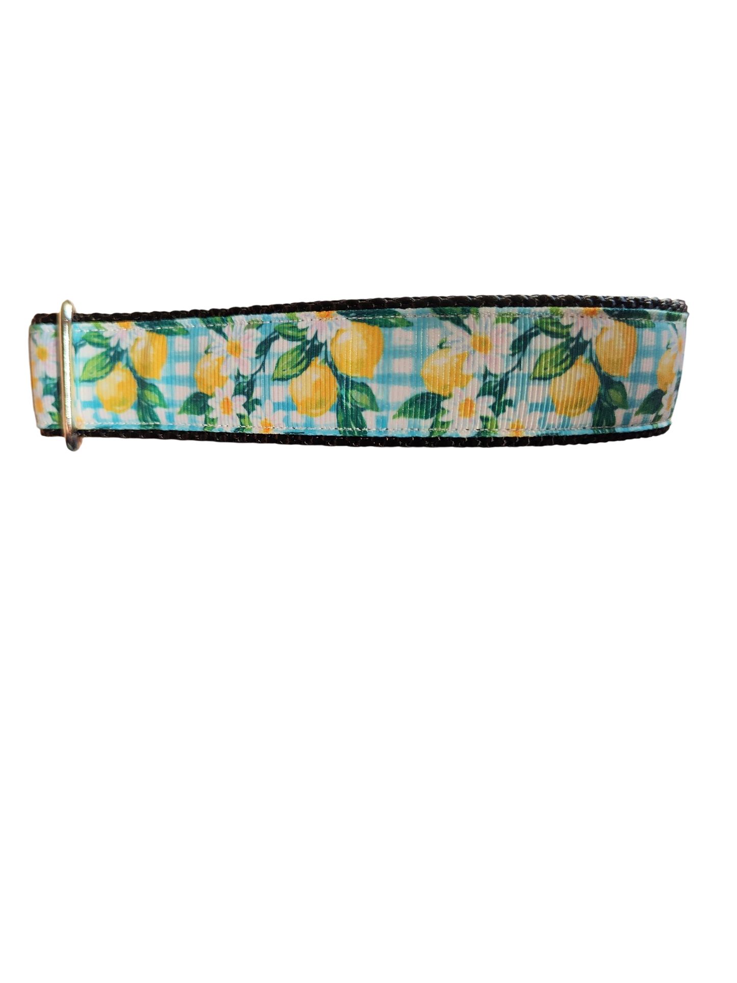 Gingham Lemons Nylon Dog Collar