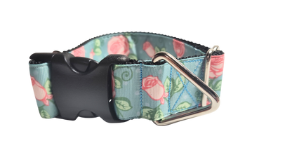 1.5" Wide Roses on Blue Nylon Dog Collar