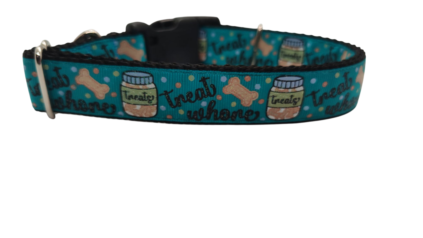 Treat Whore Blue Nylon Dog Collar