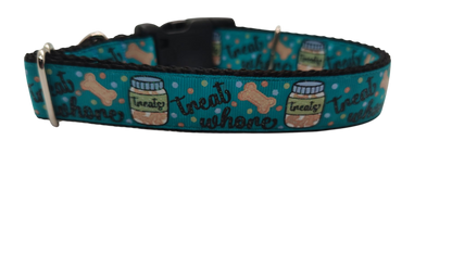 Treat Whore Blue Nylon Dog Collar