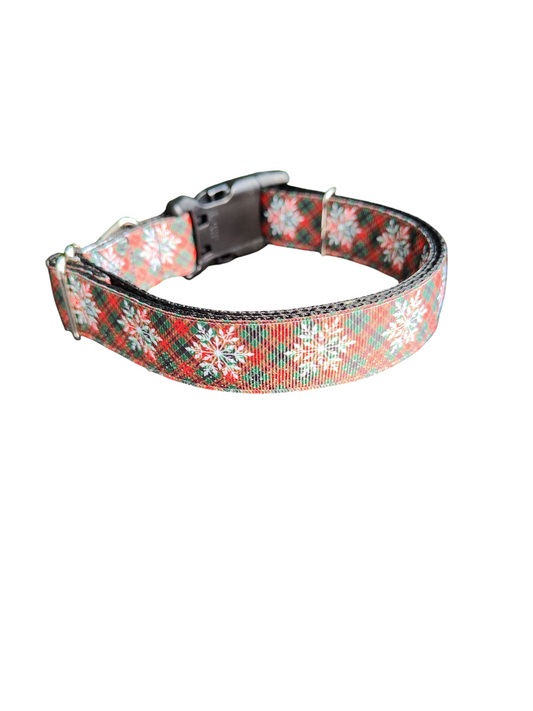Snowflake Tartan Plaid Nylon Dog Collar