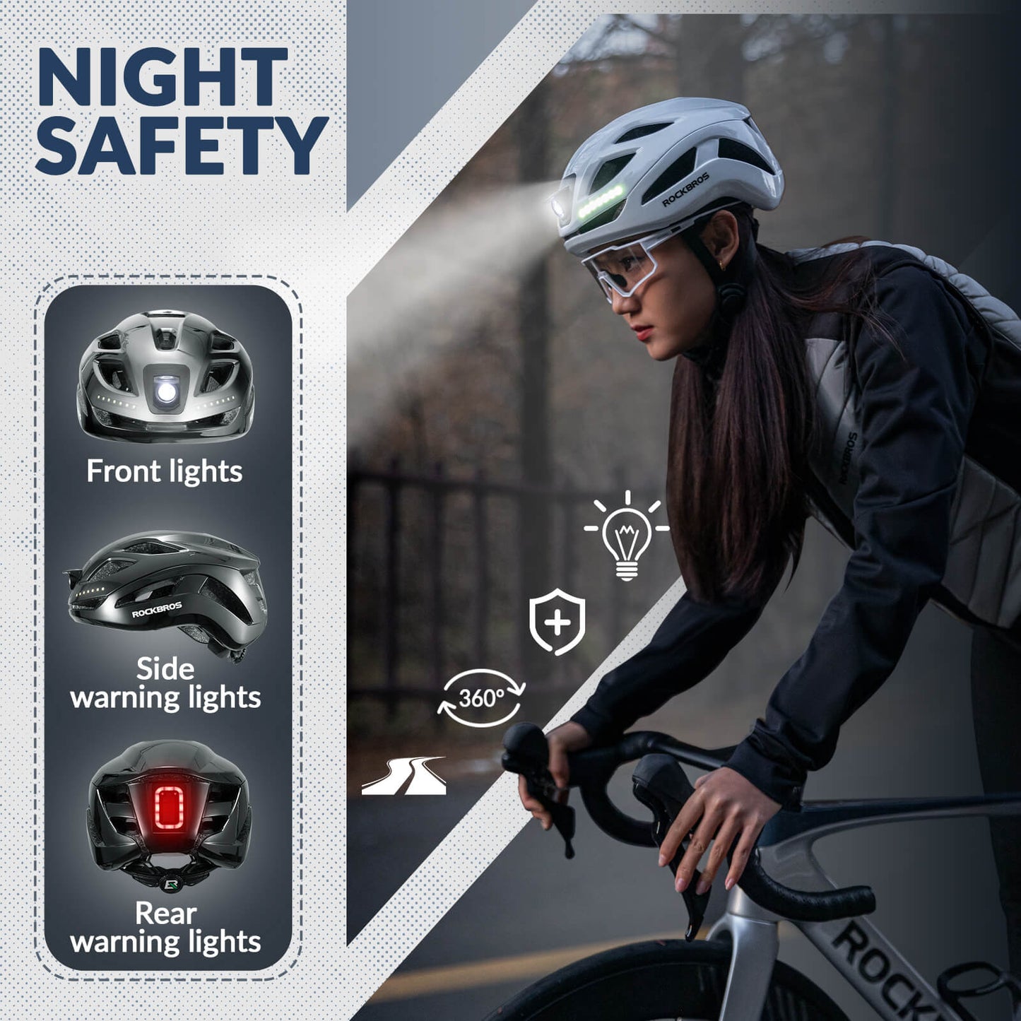 Bike Helmet with LED Front and Rear Light