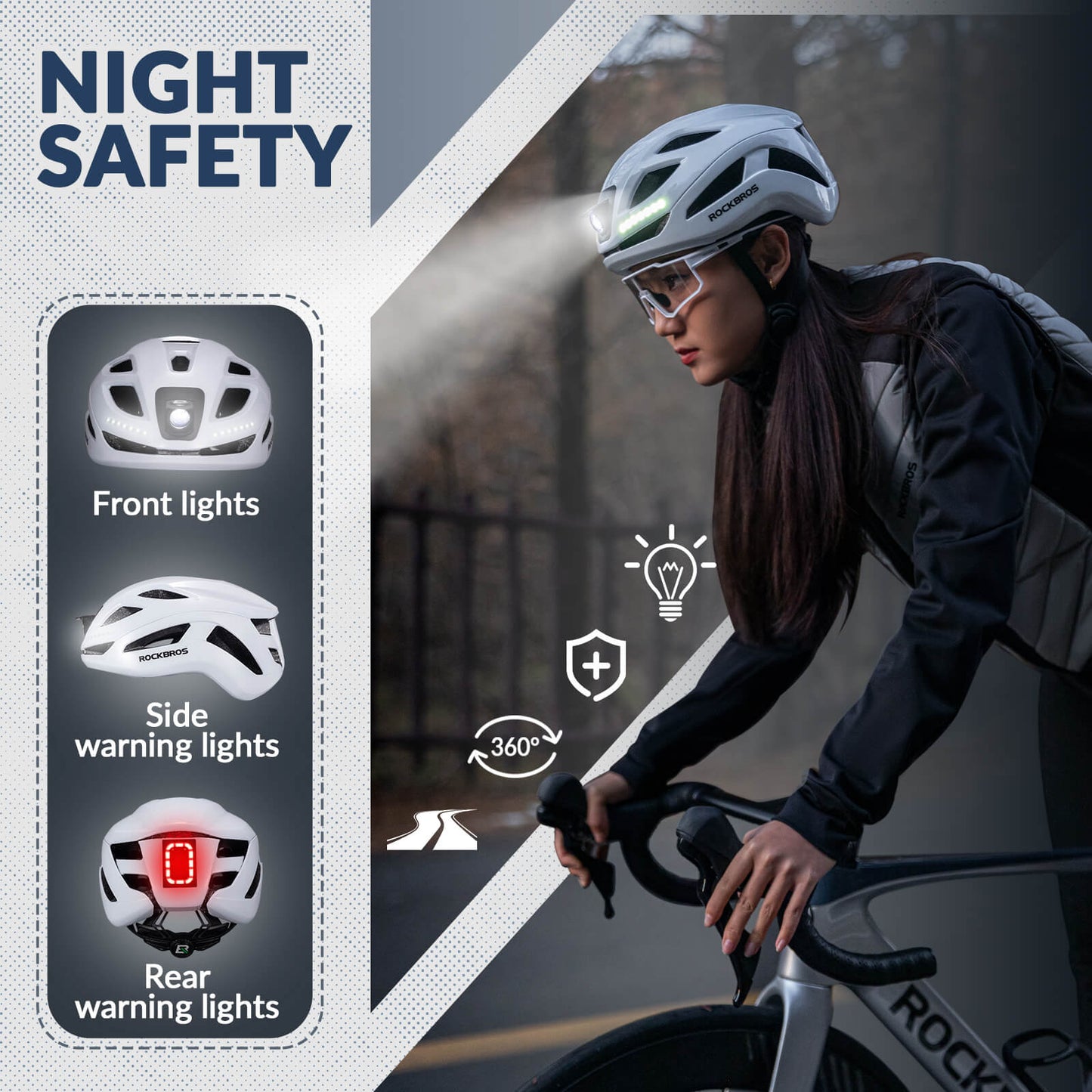Bike Helmet with LED Front and Rear Light