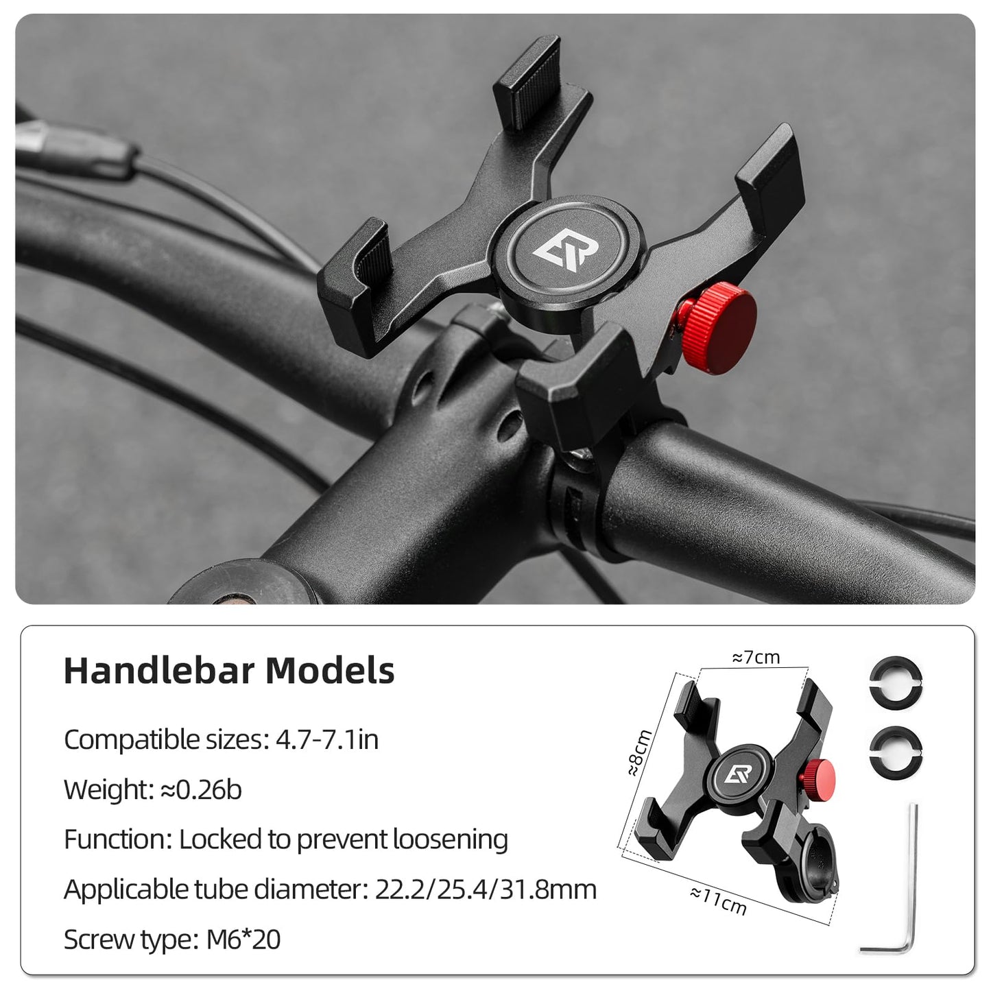 ROCKBROS Bike Phone Holder, Aluminum Handlebar Mount for 4.7-7.1" Phones - Triathlete Store