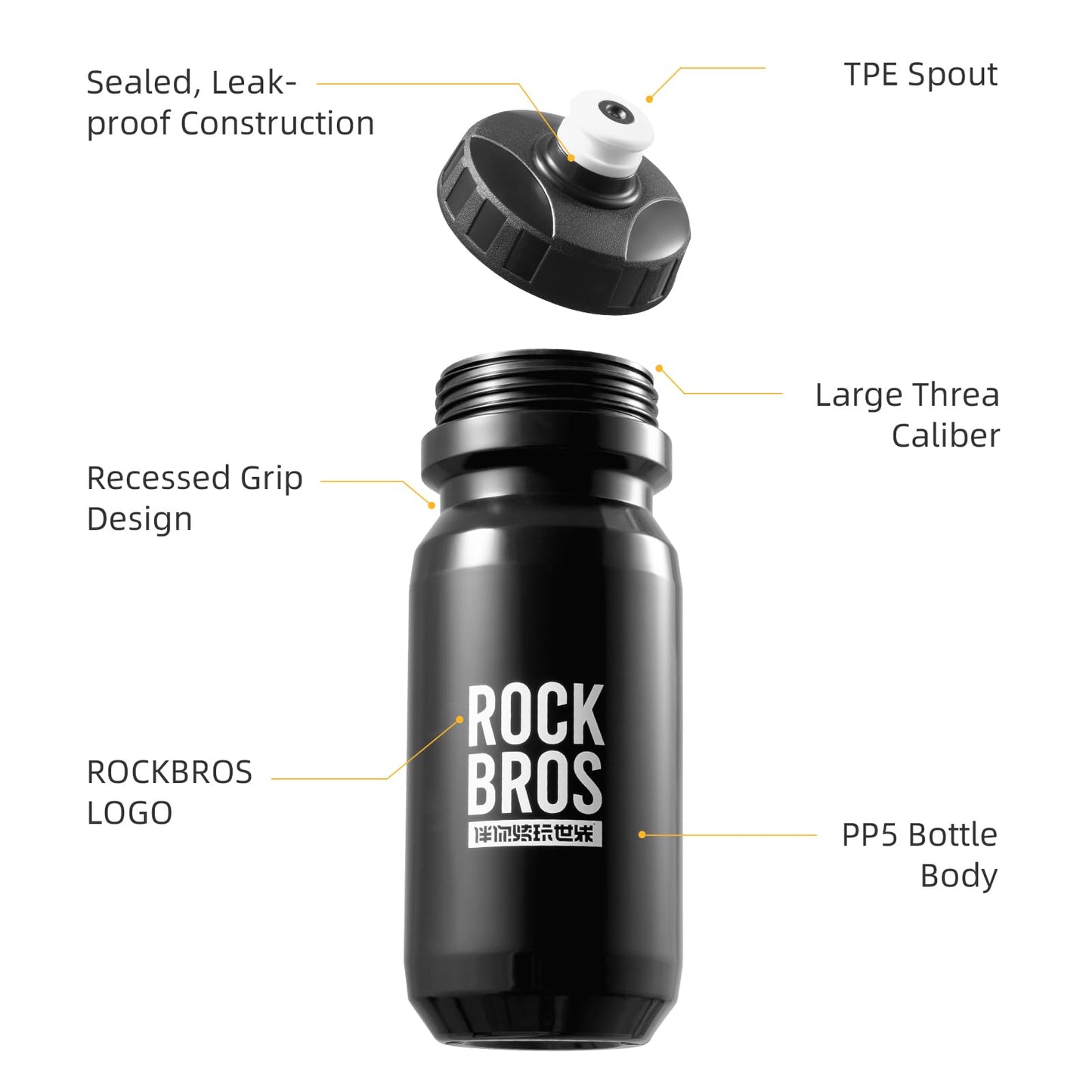 ROCKBROS Bike Water Bottle Squeeze Bicycle Water Bottle BPA-Free