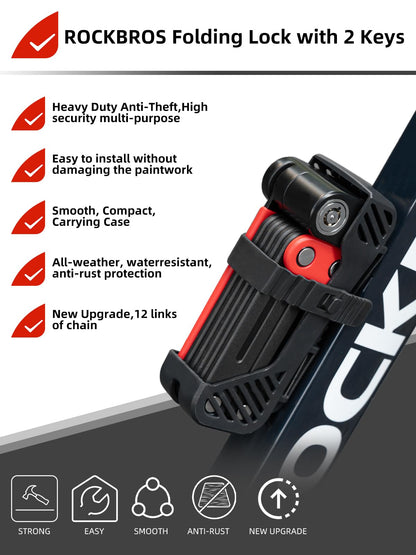 ROCKBROS Folding Heavy Duty Anti Theft  Bike Lock 120cm/47.24inch with 2 Keys