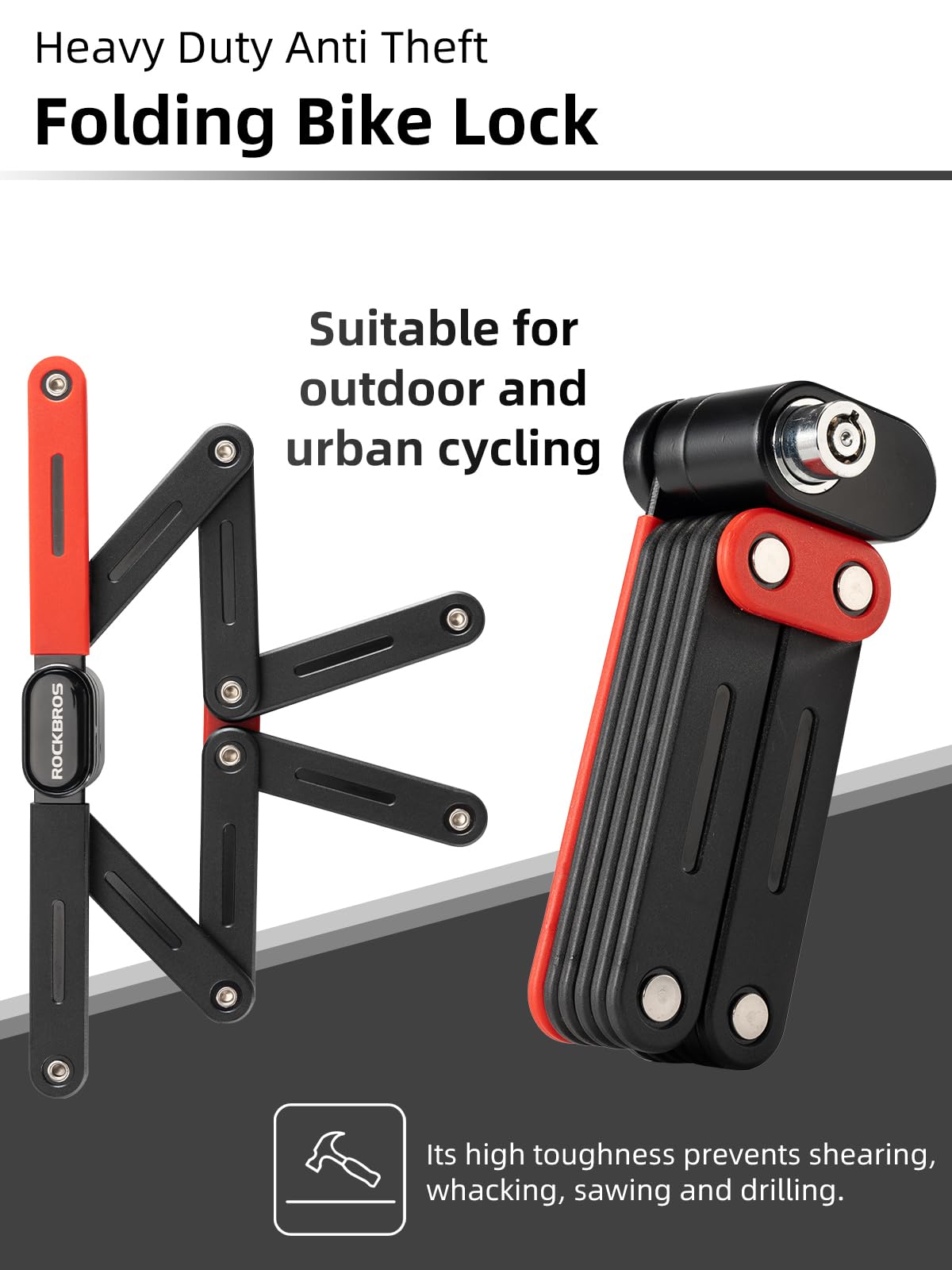 ROCKBROS Folding Heavy Duty Anti Theft  Bike Lock 120cm/47.24inch with 2 Keys