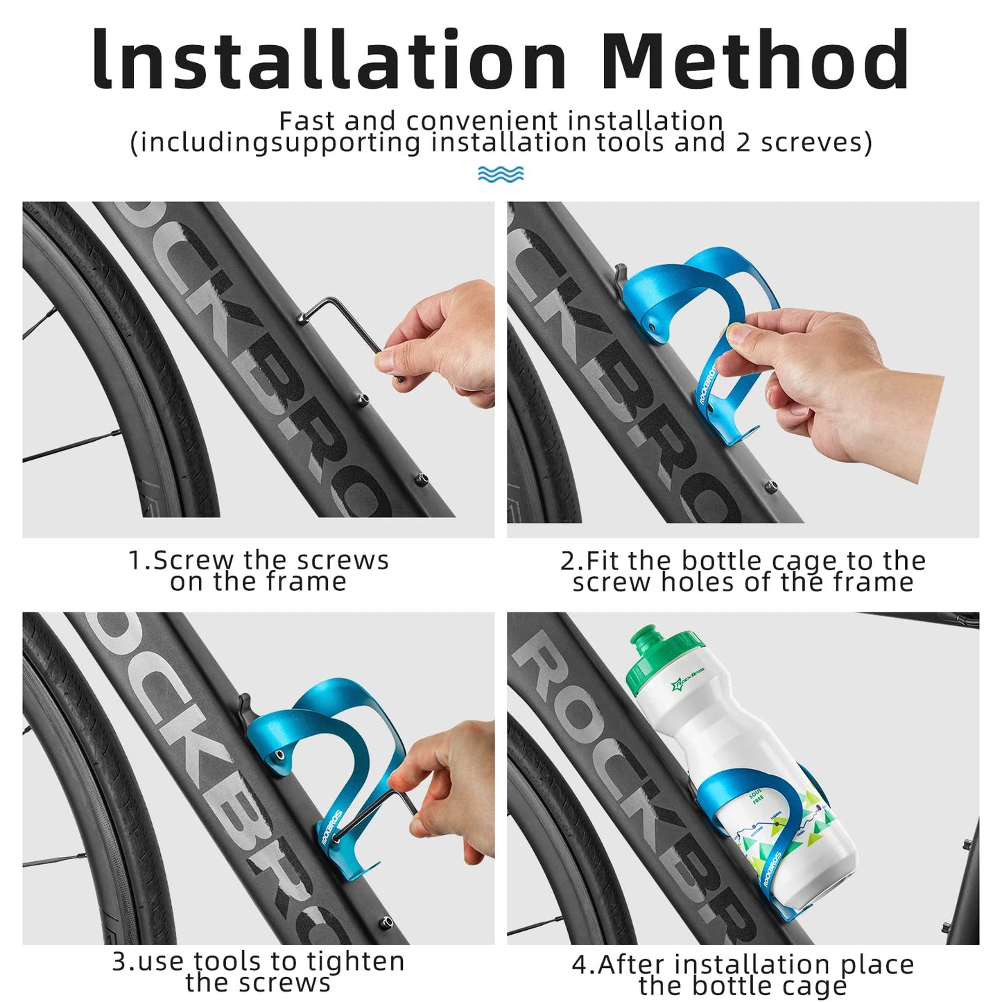 ROCKBROS Lightweight Alloy Bike Water Bottle Holder for Road  Mountain Bikes