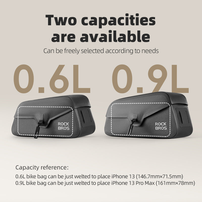 ROCKBROS Magnetic 100% Waterproof Bike Top Tube Frame Bag 0.6L/0.9L