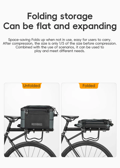ROCKBROS Road to Sky Foldable Trunk Bag – 16.8L Expandable Bike Rack Bag