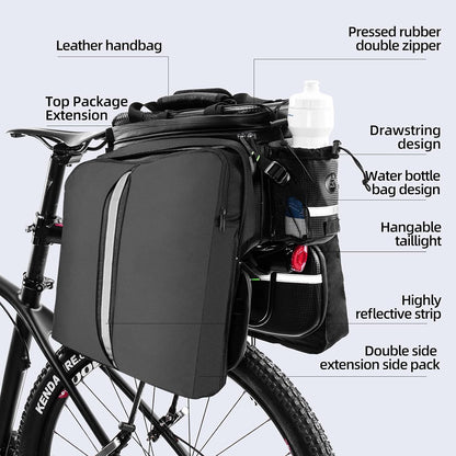 ROCKBROS Bike Rack Bag Waterproof Carbon Leather Rear Seat Cargo Pack 34L