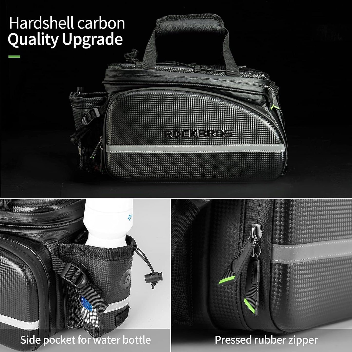 ROCKBROS Bike Rack Bag Waterproof Carbon Leather Rear Seat Cargo Pack 34L