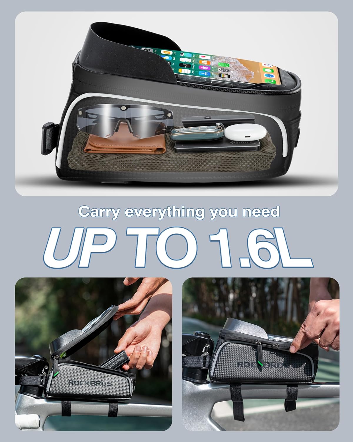 ROCKBROS Waterproof Bike Frame Bag for Phones & Gear - Triathlete Store