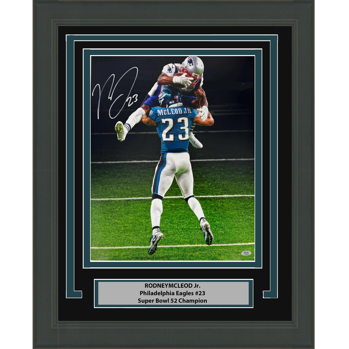 Framed Autographed/Signed Rodney McLeod Jr. Philadelphia Eagles Super Bowl LII 52 Hit 16x20 Football Photo PSA/DNA COA