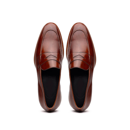 15-400-CGN ROMA Hand Burnished Calfskin Penny Loafer Cognac