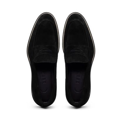 16-657-BLK ROMA Italian Suede Penny Loafers Black