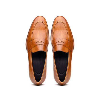 15-400-CML ROMA Hand Burnished Calfskin Penny Loafer Camel