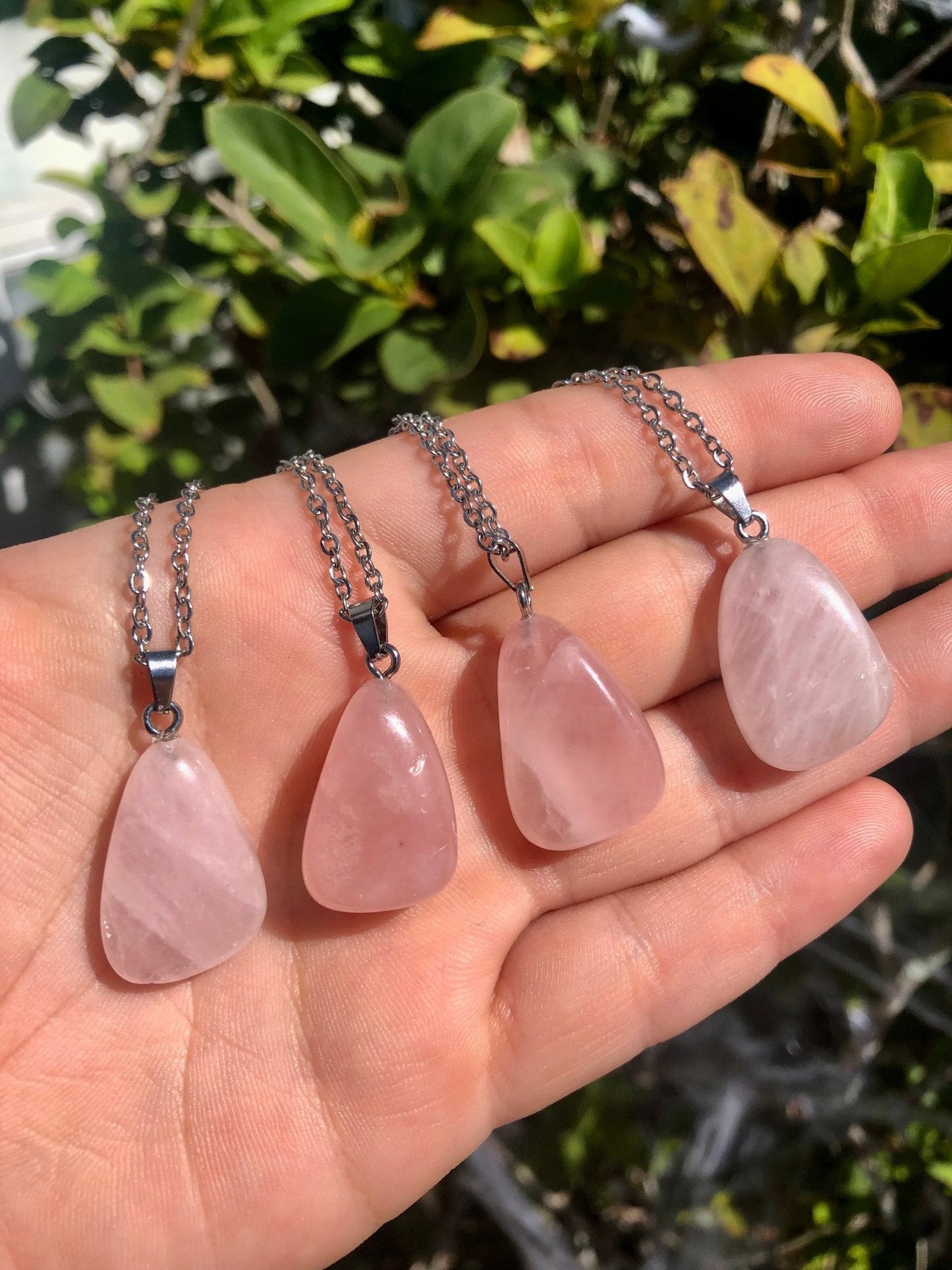 Rose Quartz Pendant Necklace – 1” Stone on 18” Chain