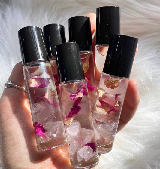 Rose Quartz Crystal Perfume Roller – 10mL Sandalwood & Citrus Blend