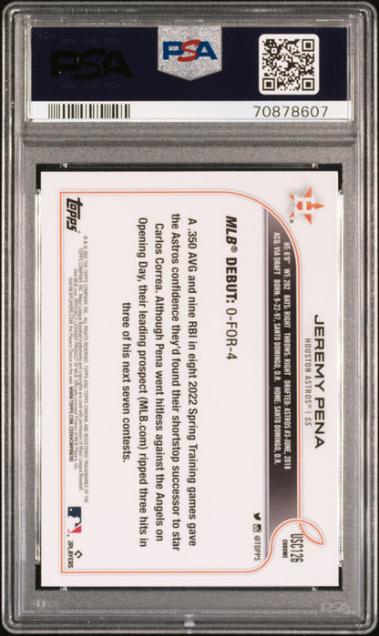 Graded 2022 Topps Chrome Update Jeremy Pena #USC126 Rookie RC Baseball Card PSA 10 Gem Mint
