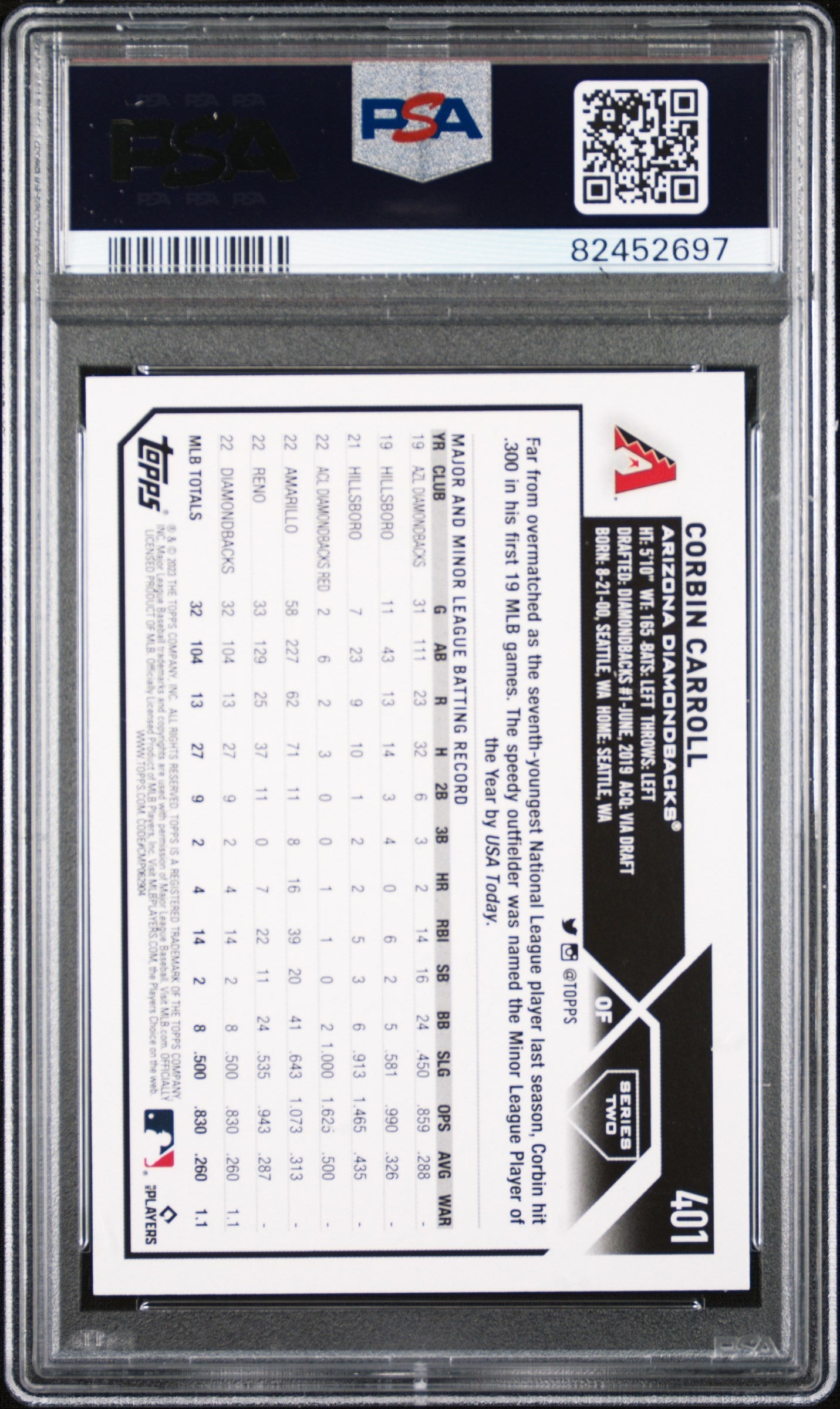 Graded 2023 Topps Corbin Carroll #401 Gold Star Rookie RC Baseball Card PSA 10 Gem Mint