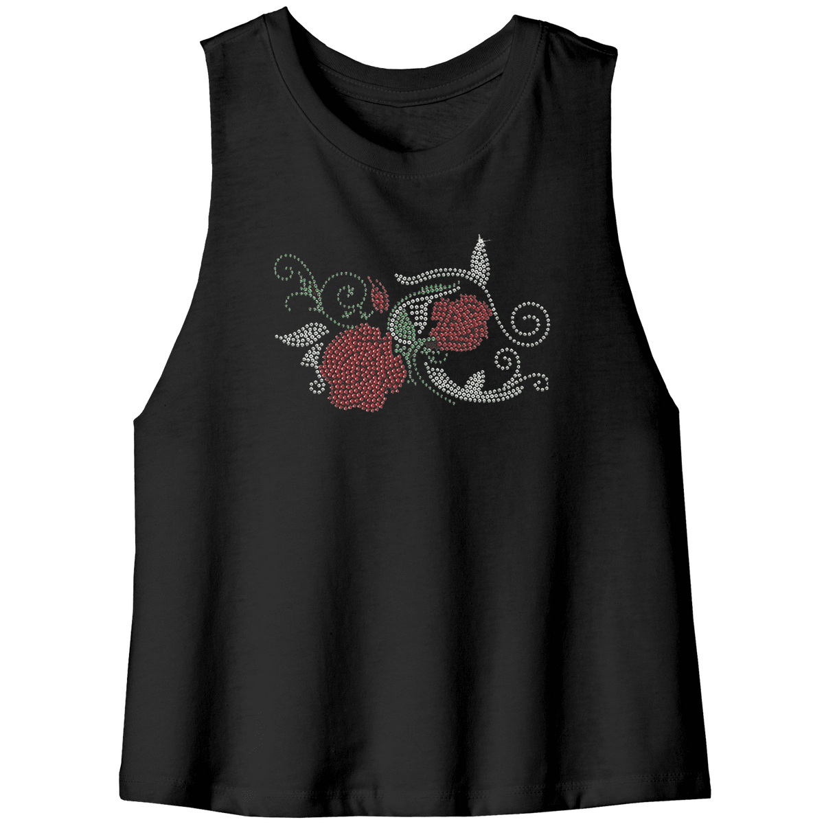 Rhinestone Red Rose Tee Shirt Crew Neck, V Neck, Tank Top