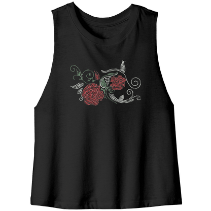 Rhinestone Red Rose Tee Shirt Crew Neck, V Neck, Tank Top
