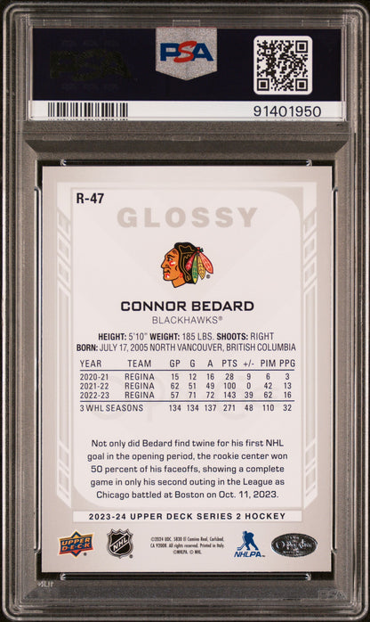Graded 2023 Upper Deck Connor Bedard #R47 OPC Glossy Rookie RC Hockey Card PSA 10 Gem Mint