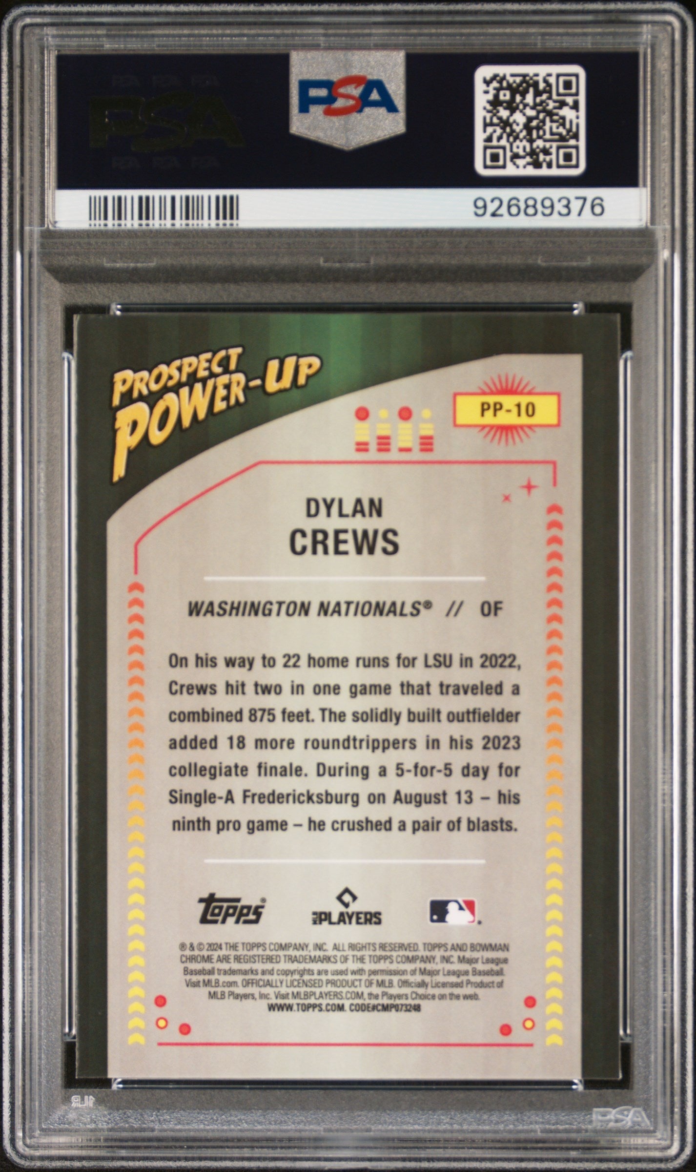 Graded 2024 Topps Bowman Dylan Crews #PP10 Prospect Power Up Rookie RC Baseball Card PSA 10 Gem Mint