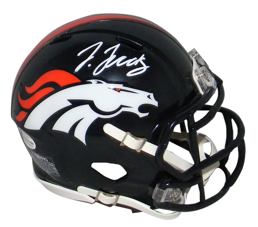 Autographed/Signed Jerry Jeudy Denver Broncos Mini Football Helmet Beckett BAS COA