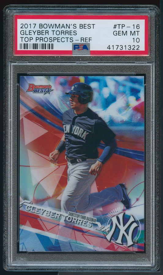 Graded 2017 Topps Bowmans Best Gleyber Torres #TP16 Top Prospects Refractor Rookie RC Baseball Card PSA 10 Gem Mint