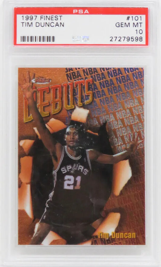 Graded 1997 Topps Finest Tim Duncan #101 Rookie RC Basketball Card PSA 10 Gem Mint