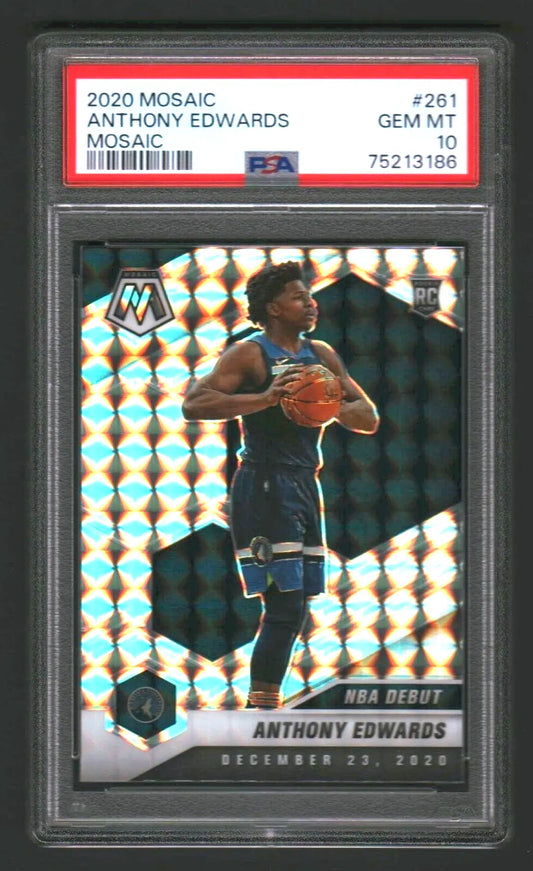 Graded 2020-21 Panini Mosaic Anthony Edwards #261 Mosaic Rookie RC Basketball Card PSA 10 Gem Mint