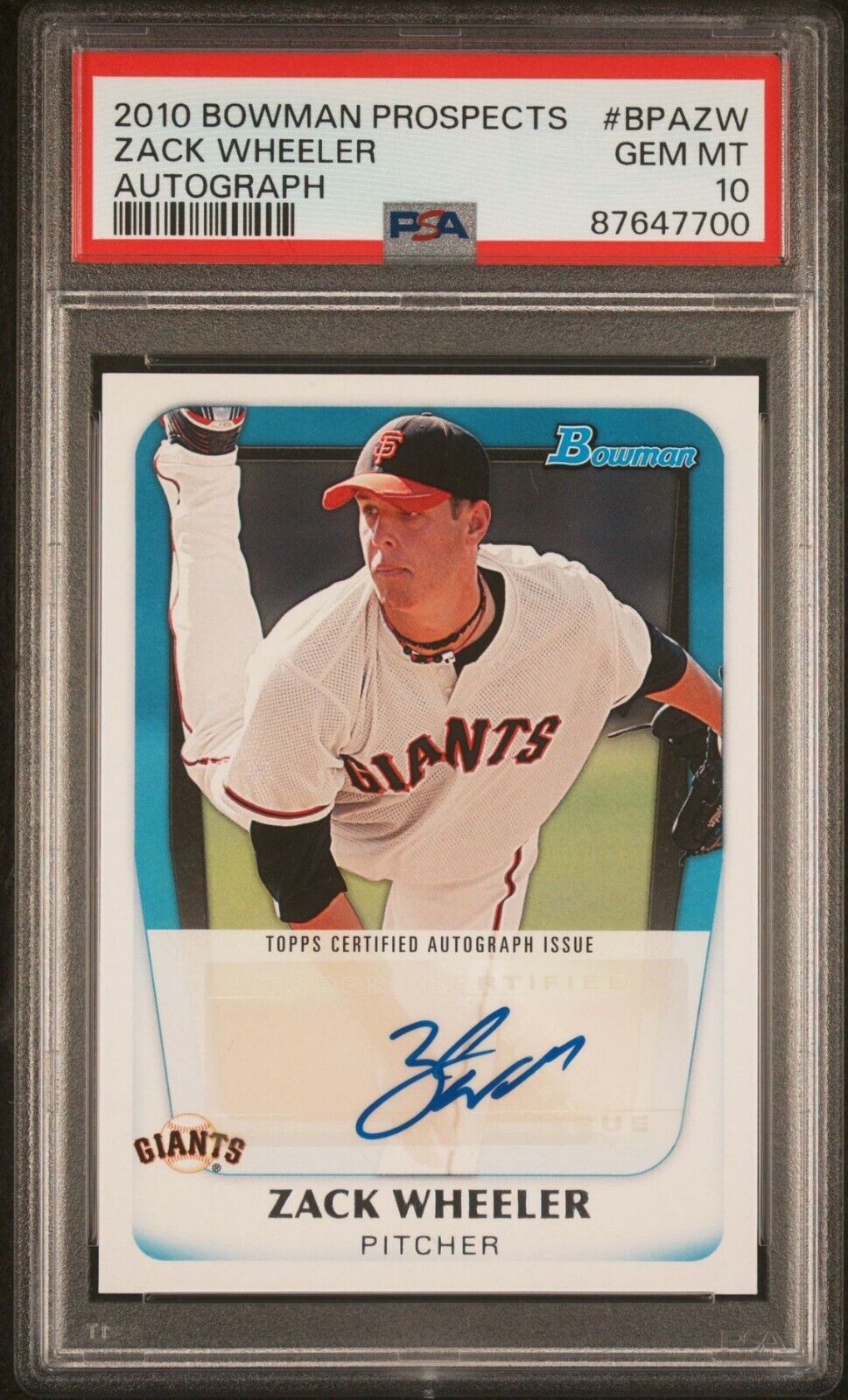 Graded 2010-11 Topps Bowman Prospects Zack Wheeler #BPAZW Autograph Rookie RC Baseball Card PSA 10 Gem Mint