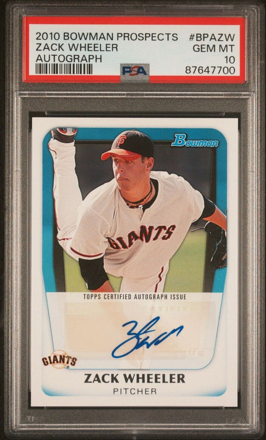 Graded 2010-11 Topps Bowman Prospects Zack Wheeler #BPAZW Autograph Rookie RC Baseball Card PSA 10 Gem Mint