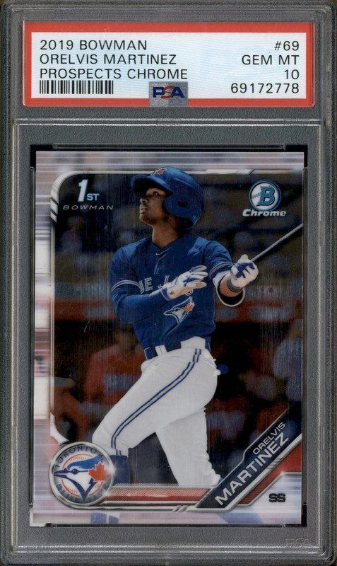 Graded 2019 Topps Bowman Orelvis Martinez #69 Prospects Chrome Rookie RC Baseball Card PSA 10 Gem Mint