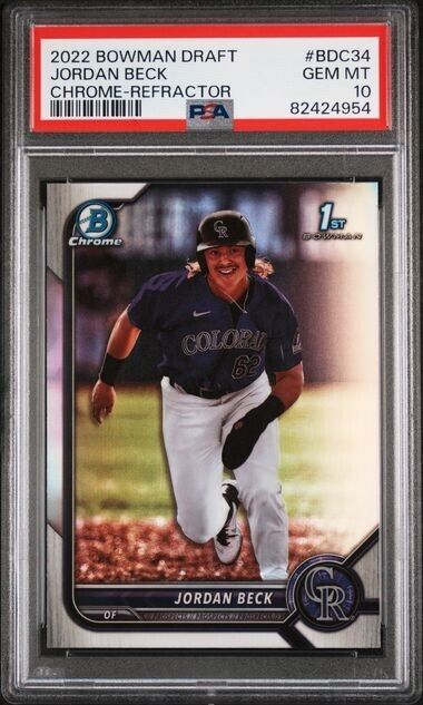 Graded 2022 Topps Bowman Draft Jordan Beck #BDC34 Chrome Refractor Rookie RC Baseball Card PSA 10 Gem Mint