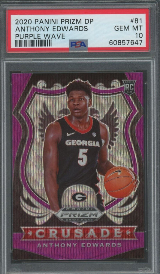 Graded 2020-21 Panini Prizm DP Anthony Edwards #81 Purple Wave Rookie RC Basketball Card PSA 10 Gem Mint
