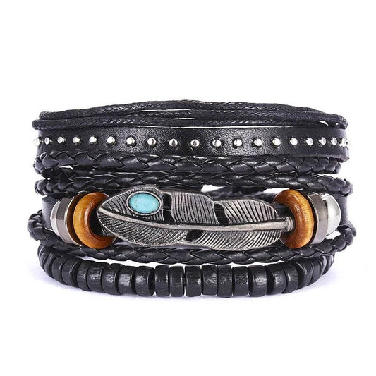 Men Bracelets Vintage Multilayer Leather Braid Bracelets