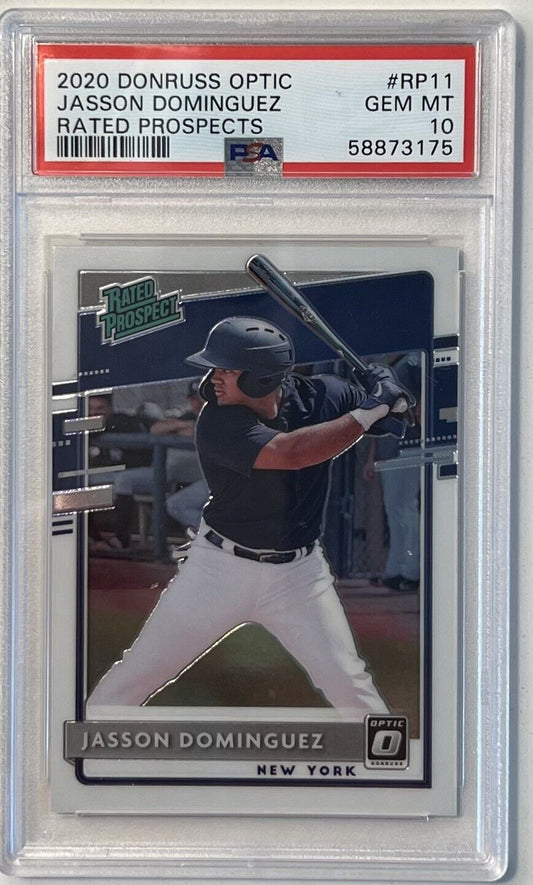 Graded 2020 Panini Donruss Optic Jasson Dominguez #RP11 Rated Prospects Rookie RC Baseball Card PSA 10 Gem Mint