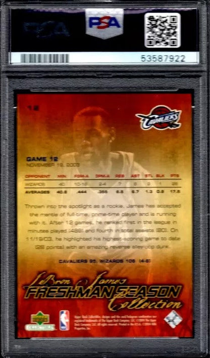 Graded 2003 Upper Deck Collectibles LeBron James #12 Freshman Season Rookie RC Basketball Card PSA 10 Gem Mint