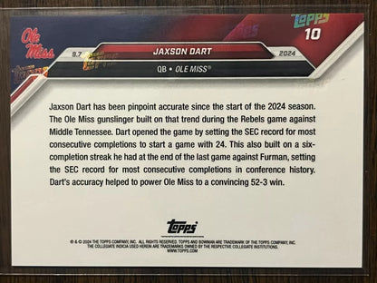2024 Topps Bowman U Now Jaxson Dart #10 Purple #/25 Ole Miss Rebels Football Card
