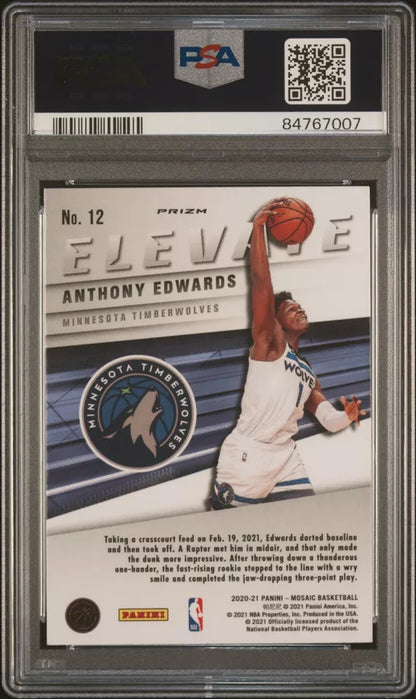 Graded 2020 Panini Mosaic Anthony Edwards #12 Elevate Mosaic Rookie RC Basketball Card PSA 10 Gem Mint