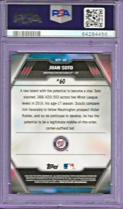 Graded 2017 Topps Bowman Juan Soto #BTP60 Scouts Top 100 Rookie RC Baseball Card PSA 10 Gem Mint
