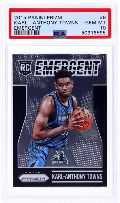Graded 2015-16 Panini Prizm Karl-Anthony Towns #8 Emergent Rookie RC Basketball Card PSA 10 Gem Mint