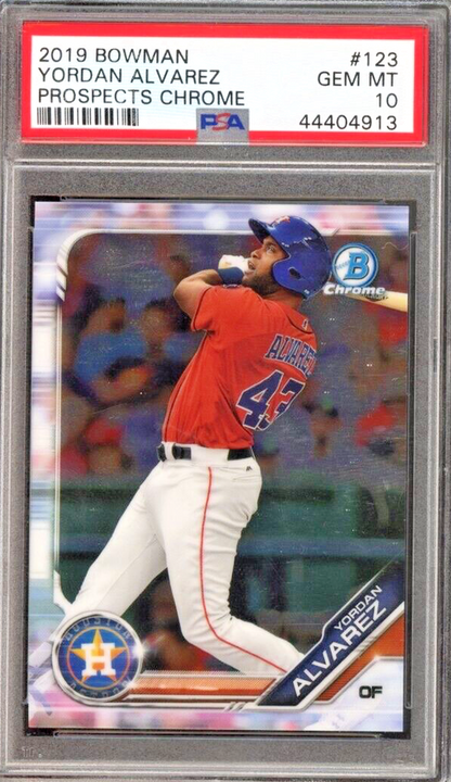 Graded 2019 Topps Bowman Yordan Alvarez #123 Prospects Chrome Rookie RC Baseball Card PSA 10 Gem Mint