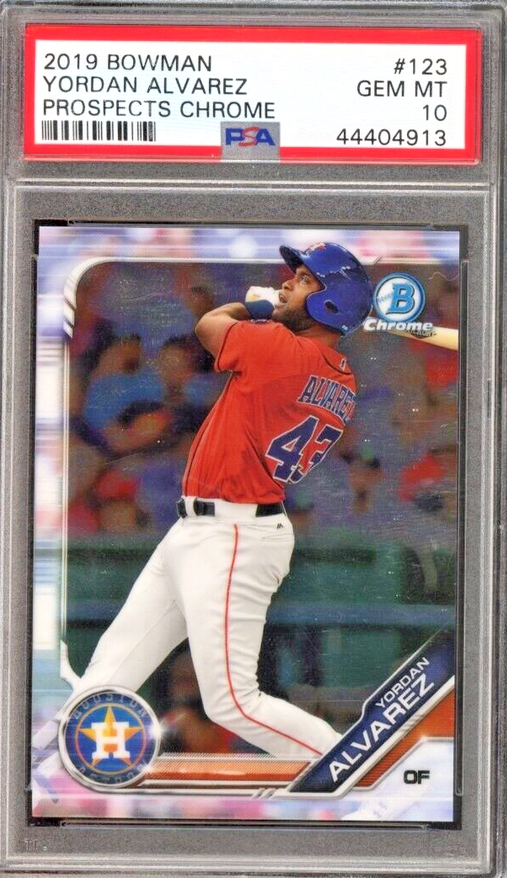 Graded 2019 Topps Bowman Yordan Alvarez #123 Prospects Chrome Rookie RC Baseball Card PSA 10 Gem Mint