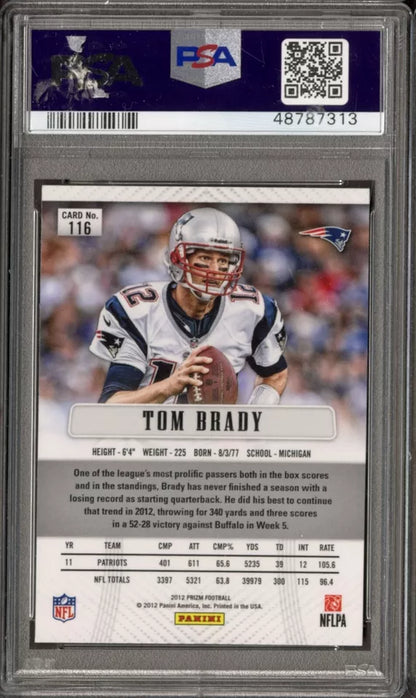 Graded 2012 Panini Prizm Tom Brady #116 First Prizm Football Card PSA 10 Gem Mint